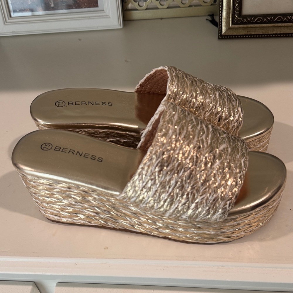 Berness Gold Woven Wedge Sandals